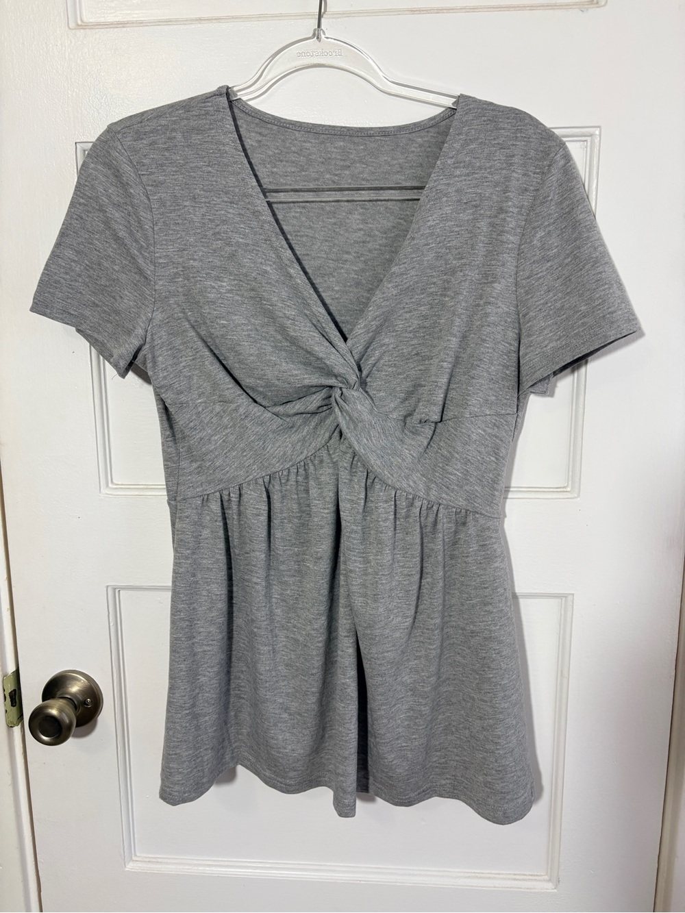 Women's Grey Twist-Front Short Sleeve Top
